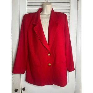 Vintage 80s Alfred Dunner Women's Red Blazer Gold Buttons Size 8 Shoulder Pads